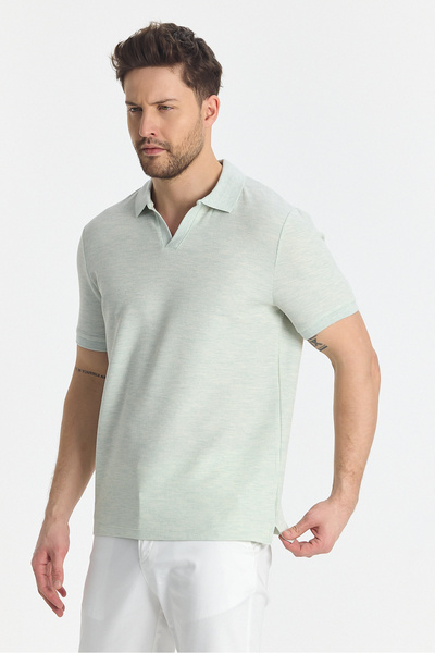 Frappoli Nikol Men's Mint Lycra Cotton Blended Stretching Fabric Sports Lapel Slim Fit Polo Neck T-Shirt