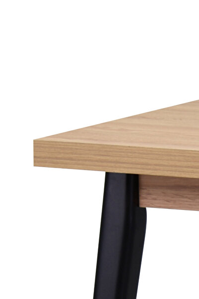 VİLİNZE Avanos Ahşap Sabit Mdf Naturel SiyahMutfak Masası - 80x140 Cm