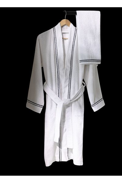 Madame Coco Unisex Rouen μπουρνούζι - Λευκό/Μπλε ναυτικό, Πολυτελής συλλογήXL Μέγεθος Βαμβακερά Unisex Παπούτσια με νύχια
