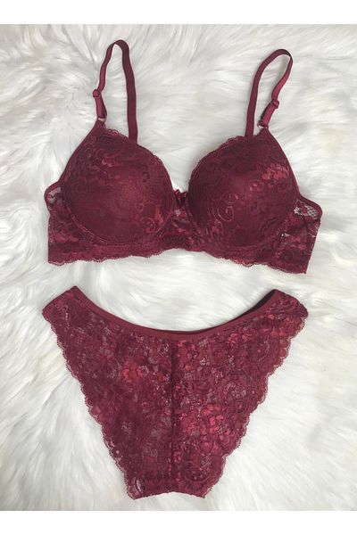 COLOR DE PIEL Women's Burgundy Color Coated Underwear Bra Panty Set