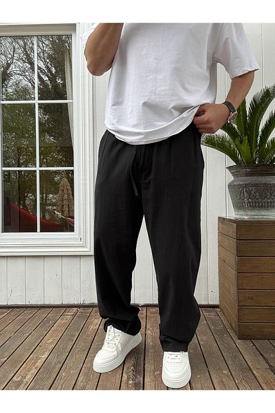 BYBASICMAN Black Cotton Baggy Trousers Ke-7011