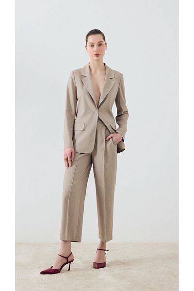 yakestore Linen Blend Single Button Jacket and Pants Set