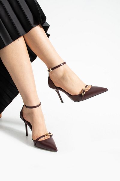 Güllü Shoes Burgundy Matte Heeled Stiletto Shoes - Vegan Leather, 9cm Thin Heel, Comfortable Fit, Stylish Casual Women