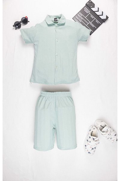 Yalçınoğlu Kids Costum de vară pentru băiat 3-10 ani Set cămașă cu pantaloni scurți |   Set dublu din pânză Bürümcük
