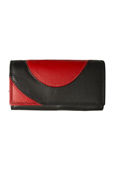 delis Women's Wallet, Yara Pt1395, Genuine Leather, Black/red