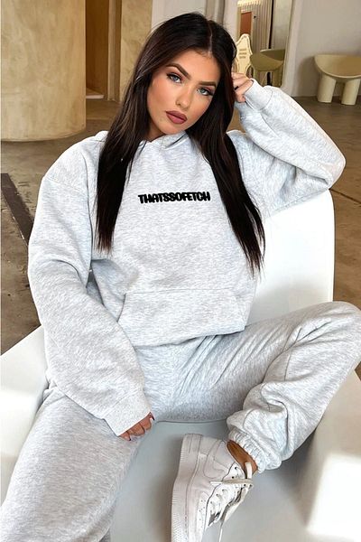 CLAYES Σετ αθλητικής φόρμας That So Fetch - Γκρι στάμπα Oversize Hooded Raster