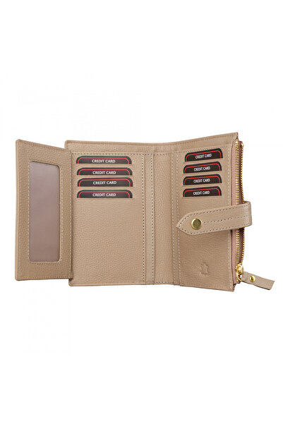 delis Γυναικείο Πορτοφόλι, Leandra Pt1236, Φυσικό Δέρμα, Κρεμ