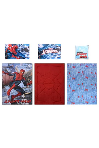 SPIDERMAN طقم لحاف سرير ٥ في ١ من Bnb - مصنوع من ألياف دقيقة ناعمة وغطاء بوليستر - أحمر