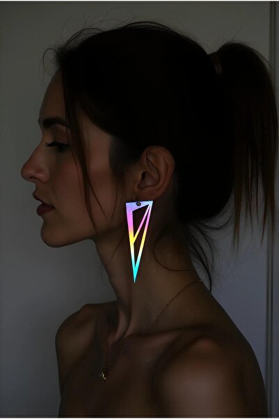Angels Passion Kadın Küpe Üçgen Formlu Hologram Reflektörlü Sallantılı Rainbow