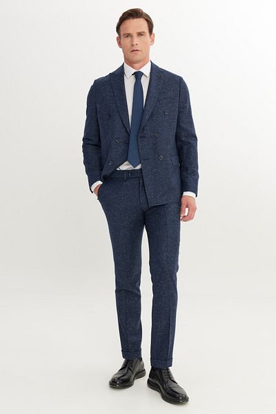 ALTINYILDIZ CLASSICS Men's Navy Blue Slim Fit Slim Fit Swallow Collar Patterned Suit
