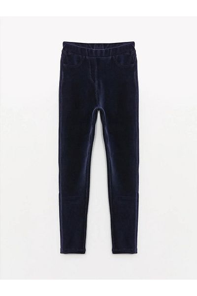 LC Waikiki Lcw Kids Navy Blue Elastic Waist Girls' Velvet Trousers