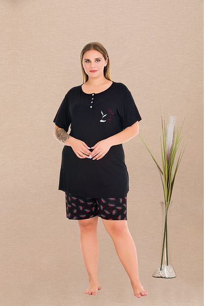 Lady Lingerie Set pijama pentru femei cu mâneci scurte, guler cu nasturi, pantaloni scurți supradimensionați