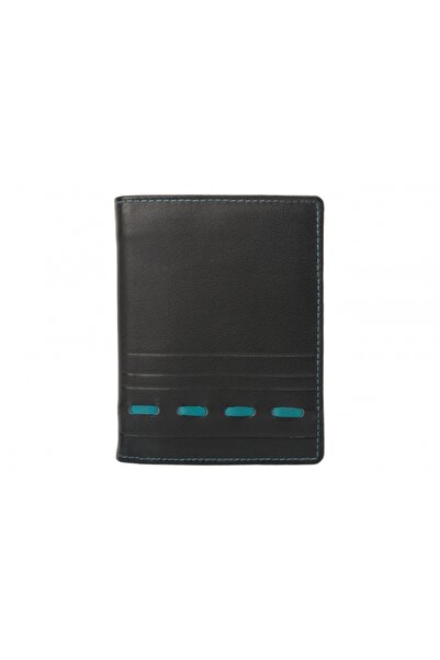 delis Men's Wallet, Raviv Pt1369, Genuine Leather, Black/Blue