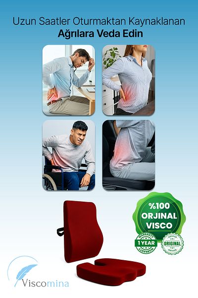 Viscomina Orthopedic Set of 2 Lumbar and Sitting Cushions 100% Visco Ergonomic Support for Office & Car Use