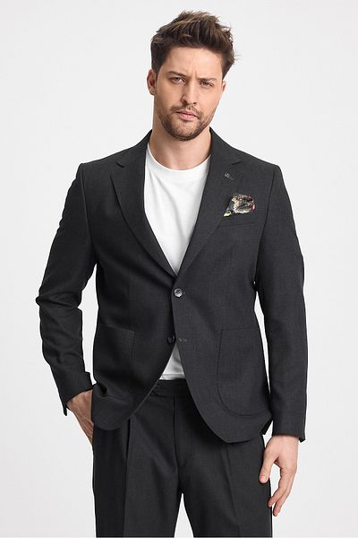 Frappoli Ανδρικό σκούρο γκρι Venus 4 Seasons Άνετο ύφασμα Slim Fit με μισή επένδυση Sports Blazer Jacket