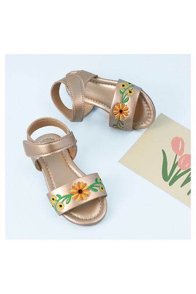 Mark & Mia Mark & Mia Floral Embroidered Velcro Closure Sandals - Gold