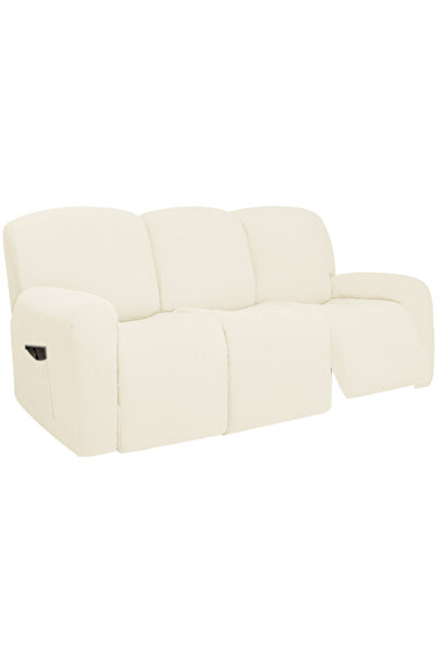 Choice غطاء أريكة قابل للإمالة بثلاثة مقاعد بلون العاج مع قاعدة مرنة وغطاء نا...