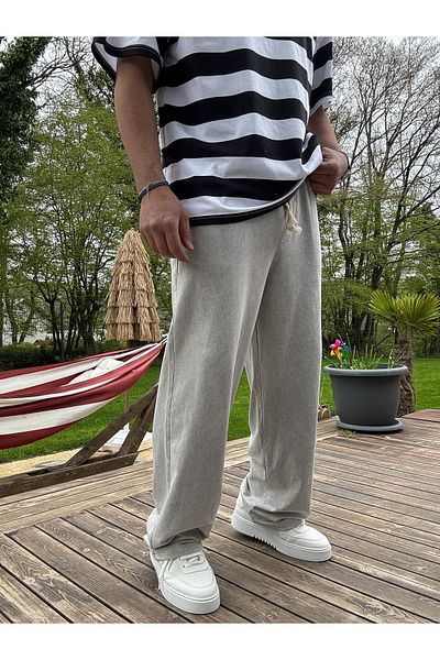 BYBASICMAN Light Grey, Washed Sweatpants - Baggy Thin Jj-92