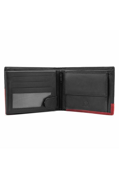 delis Men's Wallet, Dominic Pt1167, Genuine Leather, Black - Red