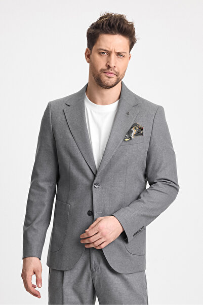 Frappoli Venüs Erkek Gri 4 Mevsim Rahat Kumaş Slim Fit Yarım Astarlı Spor Blazer Ceket