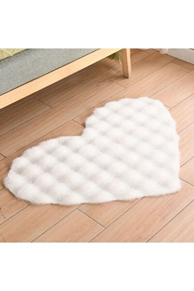 Halımax Ekstra Yumuşak Dokulu Beyaz Bubble Tavşan Tüyü Darcio Kalp Şeklinde Post Peluş Halı