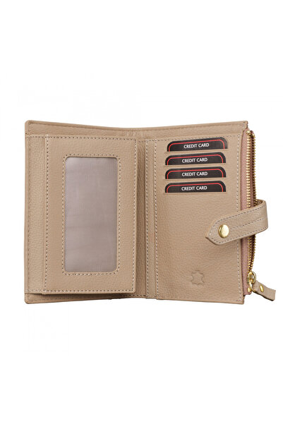 delis Γυναικείο Πορτοφόλι, Leandra Pt1236, Φυσικό Δέρμα, Κρεμ