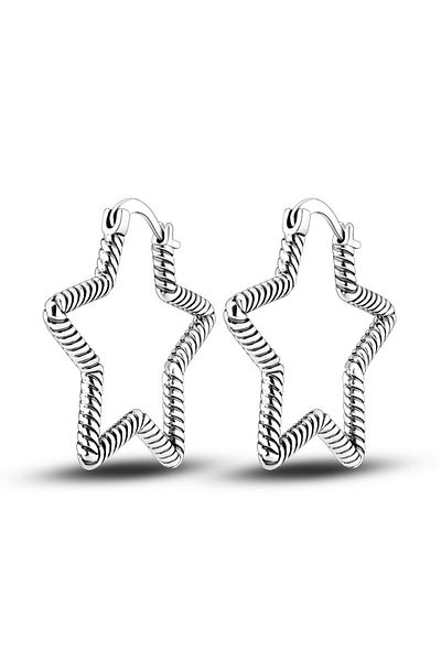 delis 925 Silver Earrings, Jw584, Star Pattern, Rhodium Plated