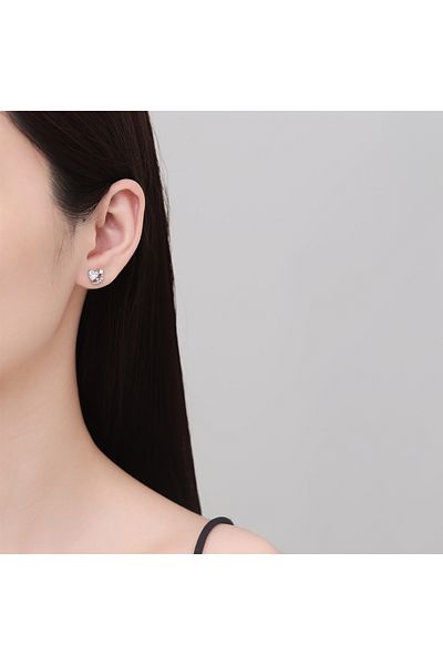 delis Cercei Argint 925, Jw1267, Model Semiluna Si Inima Rosie, Placati Cu Rodiu