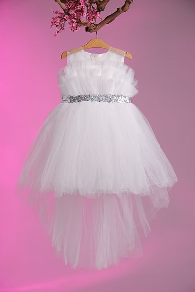 Pina Kids Silver Glitter Belt Detailed Girl's Evening Dress Aby.2216
