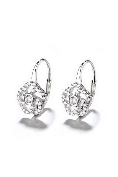 delis 925 Silver Earrings, Jw710, Flower Pattern, Rhodium Plated