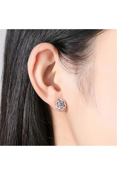 delis Cercei Argint 925, Jw915, Model Floare, Placati Cu Rodiu