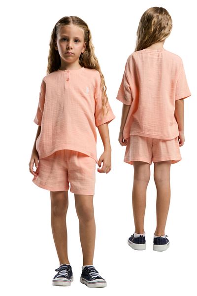 U.S. Polo Assn. U.S. Polo Girl's Buttoned Round Neck Short Sleeve Shorts Set of Two Vr.U.S.D20.Kç93.Y.51