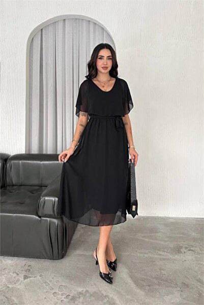 Dipmoda γυναικείο φόρεμα σιφόν με ζώνη Midi μήκος DPK4116