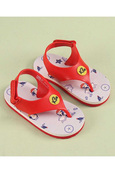 Babyoye Babyoye Flip Flops with Velcro Closure & Sea Life Print - Red