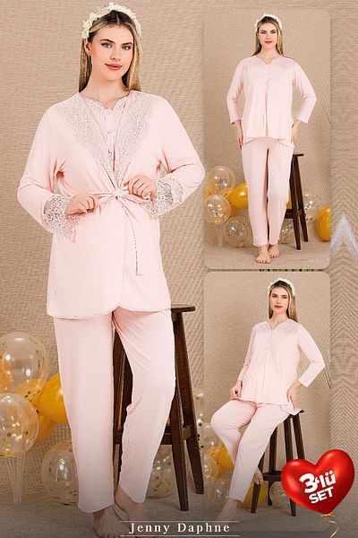 Jenny Daphne Viscose Fabric Lace Dressing Gown Pajama Set 33003