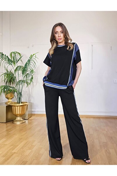 QİMYA BUTİK BUKETLİ Γυναικείο ριμπ τζιν γαρνιρισμένο κοντομάνικο πλεκτό overs...