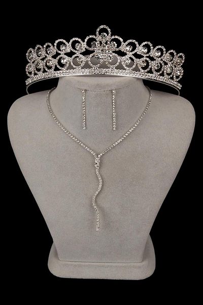 Hayalperest boncuk Set de rochii de seară cu strasuri de cristal Venus elegant - colier și cercei și coroană de mireasă cu frunze subțiri