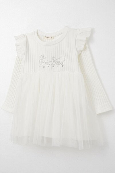 Breeze Ecru Color Girl's Long Sleeve Embroidered Dress - 1.5-5 Years