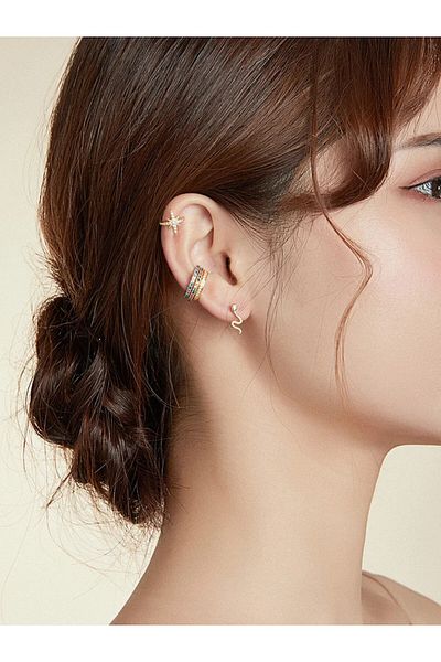 delis Cercel Ear Cuff Argint 925, Jw976, Model Cu Pietre, Placat Cu Rodiu