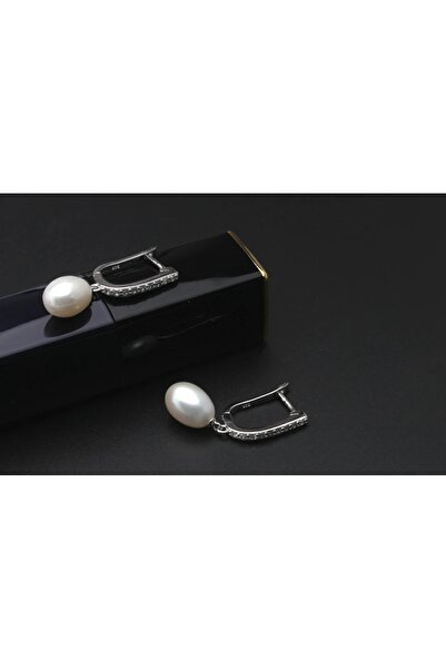 delis Elegant Earrings with White Pearl in 925 Silver, Rhodium Plated, Modern Style