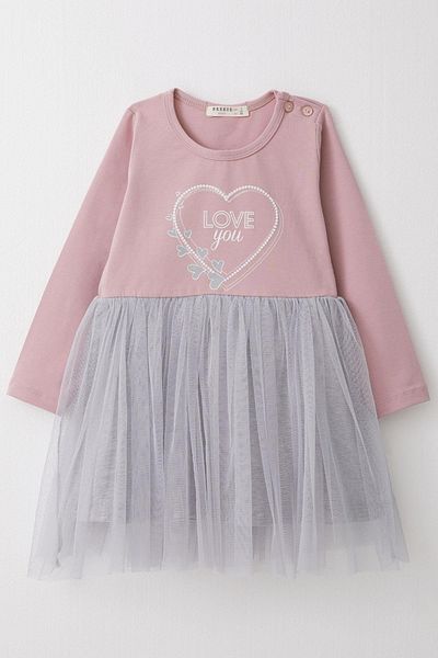 Breeze Lilac Colored Heart Text Printed Girl's Dress 1.5-5 Years Range