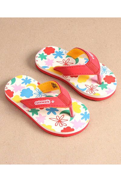 Cute Walk by Babyhug Cute Walk by Babyhug Slip On Flip Flops with Floral Print - Red