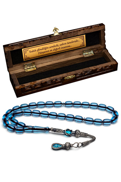 OTTOTESBİH Capsulă cu ciucuri Kazaz argintie pentru bărbați 8x12mm croială Rozariu cu chihlimbar albastru foc