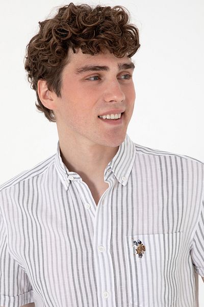 U.S. Polo Assn. Ανδρικό ανοιχτό γκρι κοντομάνικο πουκάμισο 50299919 -VR001