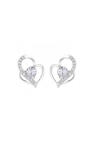 delis 925 Silver Earrings, Jw840, Heart Pattern With White Zirconia, Rhodium Plated