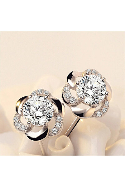 delis Σκουλαρίκια με λουλούδια από ασήμι 925, με ζιρκόνιο, επιπλατινωμένα με ρόδιο, κοσμήματα με λουλούδια