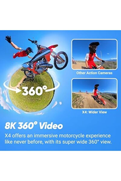 Insta360 X4 Motorcycle Bundle- 8K Waterproof 360 Action Camera, 4K Wide-Angle Video, 135 Min Battery