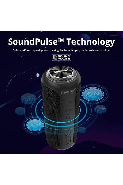 Tronsmart مكبر صوت بلوتوث T6 Plus مُحسّن، فائق الجودة، بقوة 40 واط، صوت محيطي عالي الدقة بزاوية 360 درجة، أسود