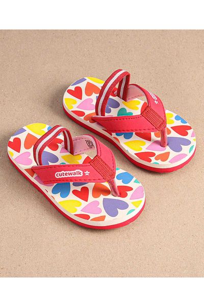 Cute Walk by Babyhug Cute Walk by Babyhug Heart Printed Flip Flops with Back Strap - Multicolor