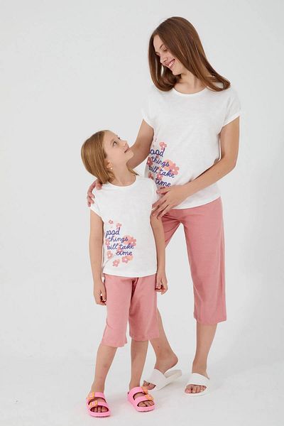 ROLY POLY 3070-2 Floral Patterned Pink Capri Suit'Mother Daughter Can Be Combined'